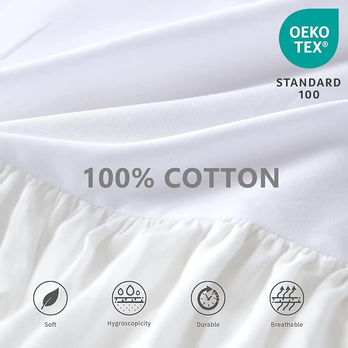BISELINA White Ruffled Bed Skirt 18-Inch Tailored Drop Cotton Voile Dust Ruffle Soft Cozy Elegant Luxurious Bedding (18" Queen, White)