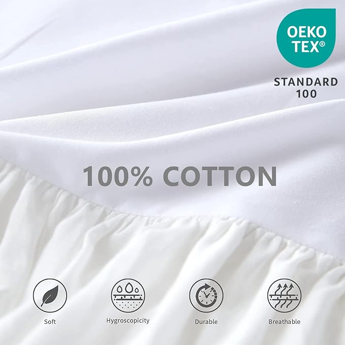 BISELINA White Ruffled Bed Skirt 18-Inch Tailored Drop Cotton Voile Dust Ruffle Soft Cozy Elegant Luxurious Bedding (18" King, White)