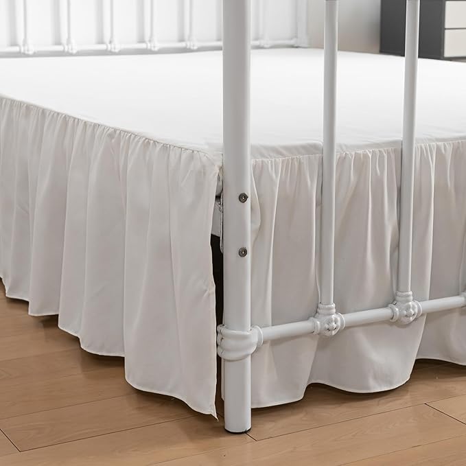 Bed Skirt King Size Ruffled Bed Skirt with Split Corners | 22 Inch Drop Dust Ruffle Bed Skirt with Platform, Ivory