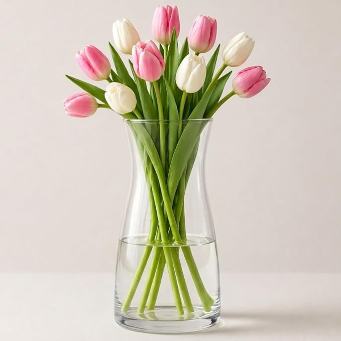 Premium Quality Glass Vase - Clear Vase, Crystal Glass Flower Vase for Rustic Home Decor, Decorative Vases for Flowers for Modern Farmhouse, Glass Vase Ideal for Shelf, Mantle, Table Entryway Decor