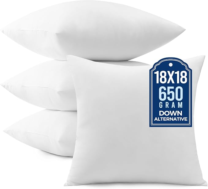 puredown® 18x18 Pillow Inserts, Pack of 4, Fluffy Soft Square Form Sham Stuffer, Decorative Throw Pillows for Couch, Sofa, Bed and Home Decor