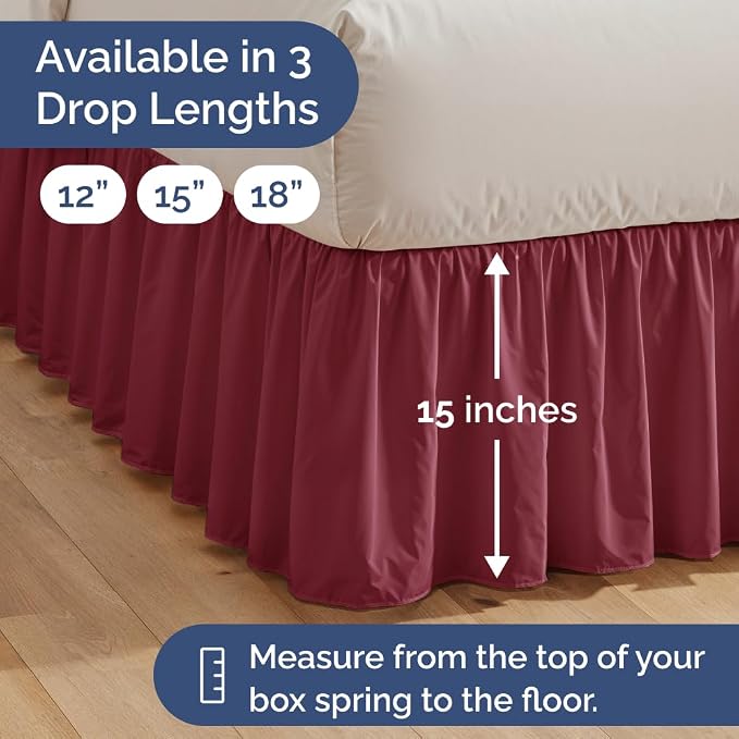 Bedskirt King Size Ruffle - Ruffled Bed Skirt - 12 Inch Drop - Burgundy | Bedskirt with Platform, Ultra-Soft Premium Hotel Quality, Wrinkle Free, Fade & Shrink Resistant, for Women, Men, Kids & Teens