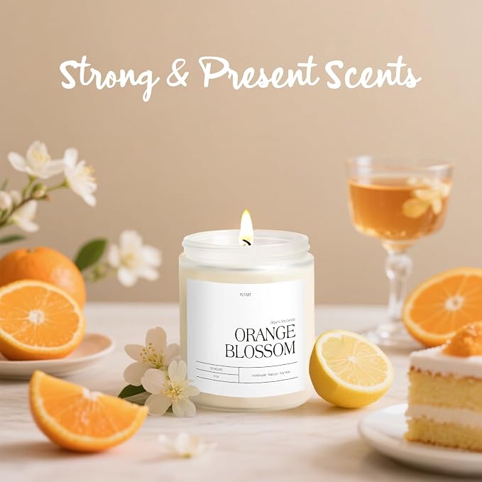 Orange Blossom Candles for Home Scented, 9oz Non Toxic Soy Candle | Natural Aromatherapy Candles for Stress Relief, Long Burning & Lasting Candle Gifts for Halloween, Birthday, Christmas