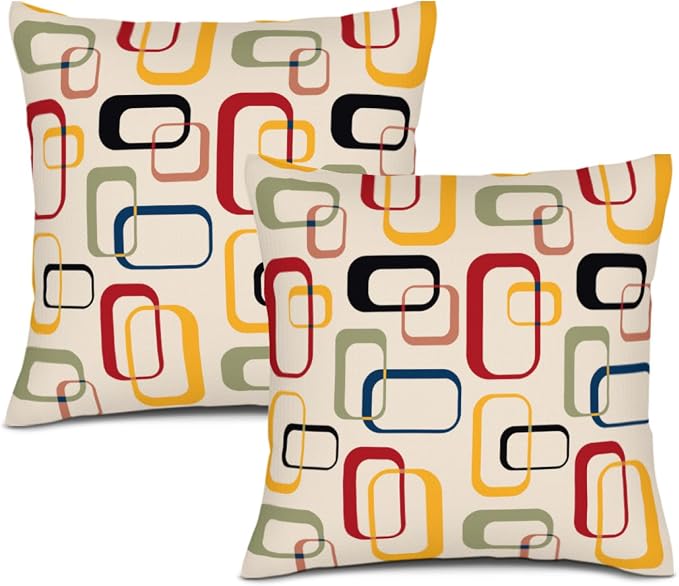Mid Century Modern Throw Pillow Covers Set of 2, Retro Decorative Pillow Cases for Couch Sofa Living Room Bed Chair Decor 18"x18", Vintage Outdoor Cushion Cover