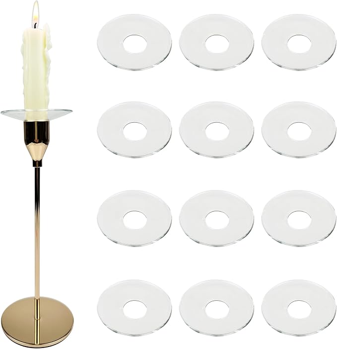 12 Pieces Bent Glass Candle Bobeches for Candlesticks, Candle Wax Drip Protector Taper Candle Drip Catcher Ring (Round)