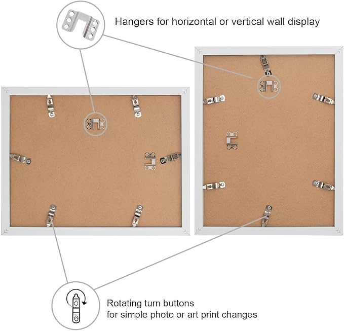 11x14 Picture Frame-White,8x10 Mat,Tempered Glass,Engineered Wood