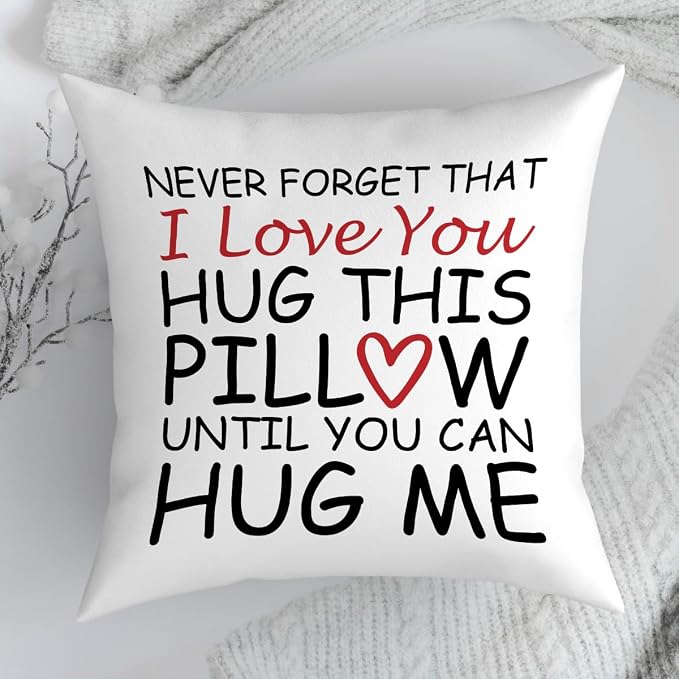 Fokongna Couch Pillowcase Lover I Love You Hug This Pillow Until You Can Hug Me 18 x 18 Inches Valentine's Day Birthday Gifts Give to Girlfriend Grade Flannel Waist Pillowcase