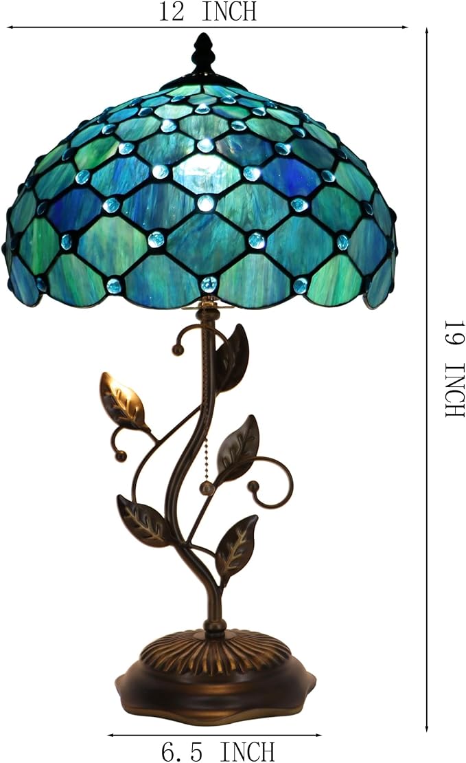 Tiffany Table Lamp Stained Glass Bedside Reading Light W12H19 inch