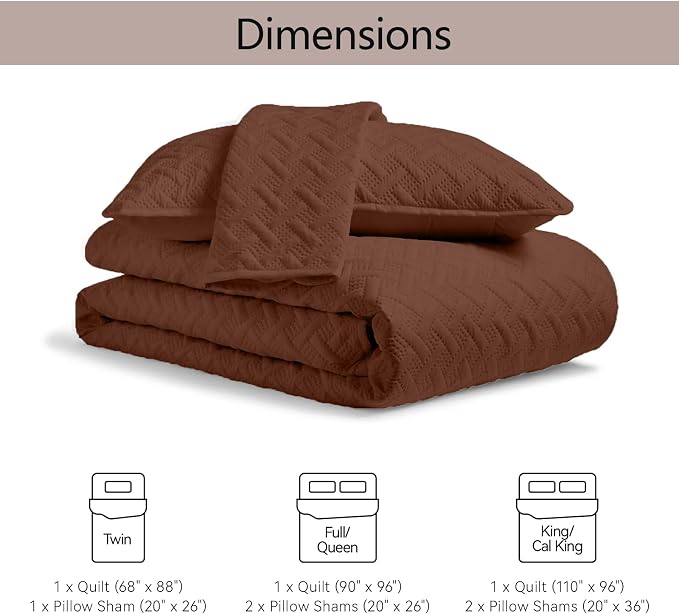 FLYMME Full/Queen Quilt Bedding Set, Brown Lightweight Microfiber Bedspread, Modern Geometric Weave Stripe Pattern, Soft Summer & All-Season Bed Coverlet, Includes 1 Quilt & 2 Shams