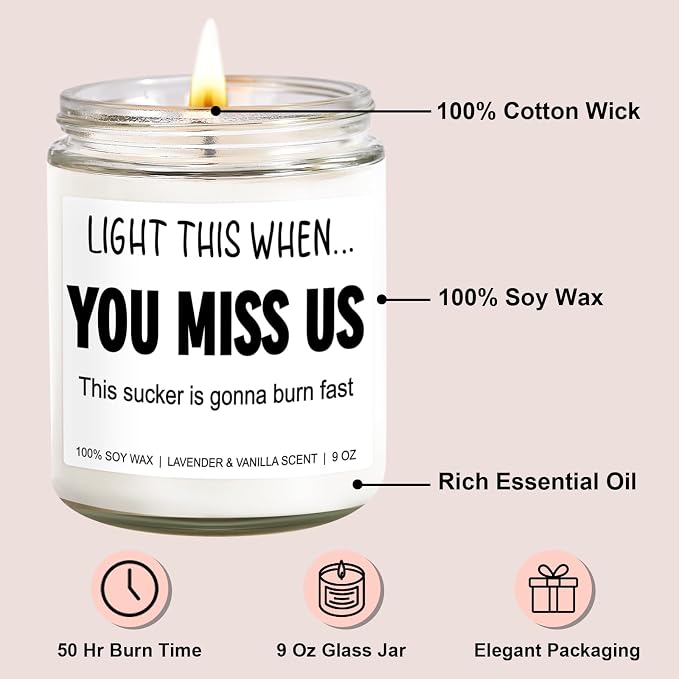 Younift Funny Scented Candle, We Will Miss You, Moving Away Gifts for Friend, Farewell, Goodbye, Going Away Gifts for Coworkers Women, Men, Boss, Coworker Leaving, Retirement Presents - 9 oz