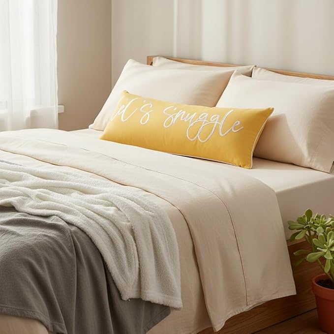 Sunkifover Let's Snuggle Decorative Lumbar Pillow Cover 14"x36" Yellow