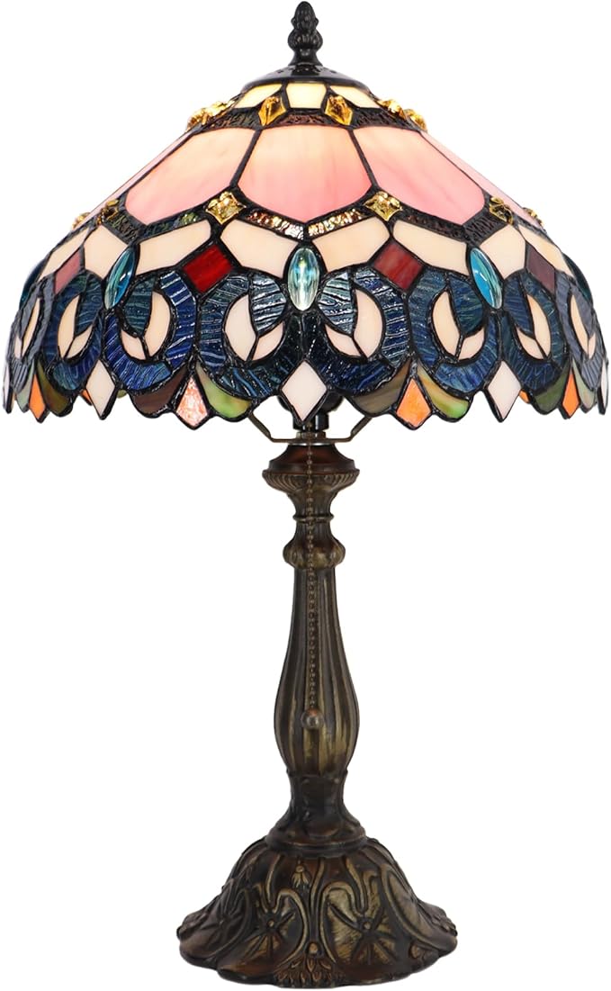 Tiffany Table Lamp Stained Glass Bedside Reading Light W12H19 inch
