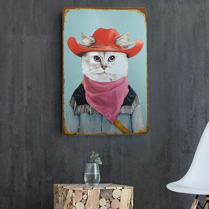Metal Vintage Tin Sign Decor-Dog Cat Wall Decor for Home Garage Bar Pub Kitchen Outdoor Retro Art Sign 12" X 8"