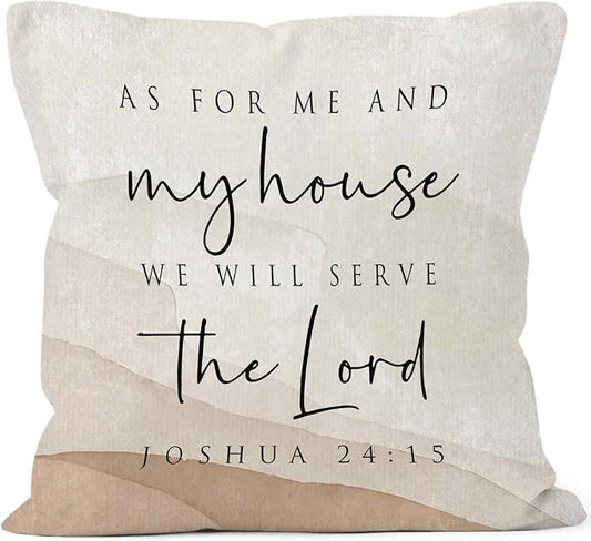 Neutral Christian Bible Verse We Will Serve the Lord Throw Pillow Covers 18x18, Boho Scripture Joshua Decor Pillow Cases for Bedroom Living Room, Religious Pillowcases for Couch Bed Sofa