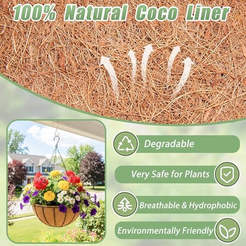 2 Pack 12 Inch Hanging Baskets for Plants Outdoor Metal Hanging Planters Round Hanging Flower Pots with Coco Coir Liner Plant Holder for Outdoor Patio Garden Balcony Decor - Watermelon