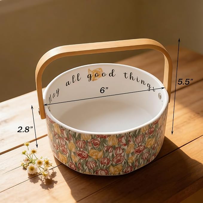 Cute Elegant Snack Candy Nut Fruit Server Mothers Day Gifts Farmhouse Decorative Bowl for Home Kitchen & Dining Table Office Decor(Tulip)
