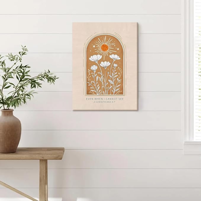 AUUAUU Christian Bible Verse Wall Art Flowers Canvas Painting 16x24 Inches | Religious Artwork 2 Corinthians 5:7 Even When I Cannot See Inspirational Quotes Canvas Prints Hoom Wall Decor Ready to Hang