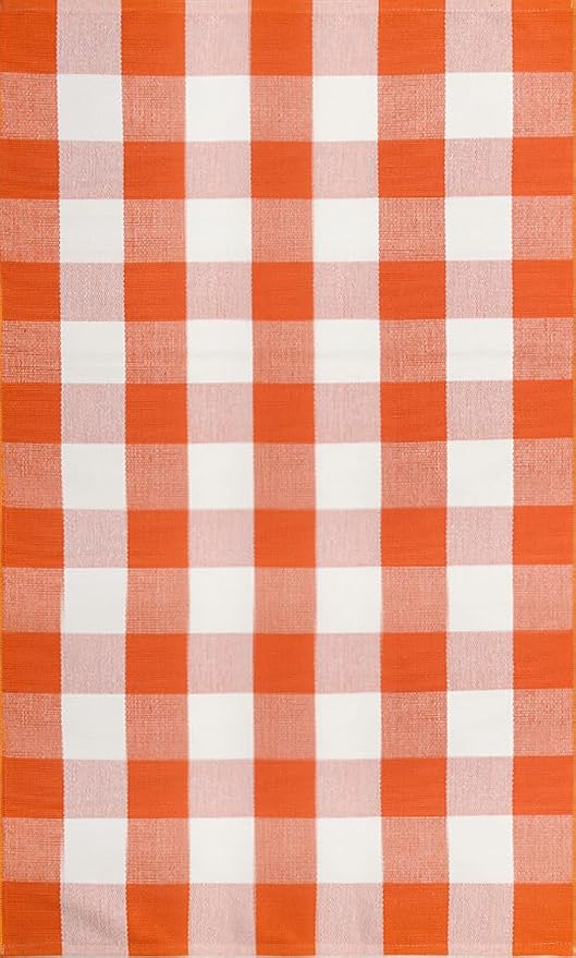 Buffalo Plaid Outdoor Rug 3x5 Ft Orange and White Checkered Area Rug Halloween Washable Doormats Fall Indoor Outdoor Rugs for Layered Front Door Mats, Porch, Entryway, Kitchen, Farmhouse