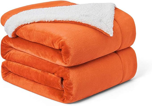 Walensee Sherpa Fleece Blanket (Throw Size 50”x60” Orange) Plush Throw Fuzzy Super Soft Reversible Microfiber Flannel Blankets for Couch, Bed, Sofa Ultra Luxurious Warm and Cozy for All Seasons