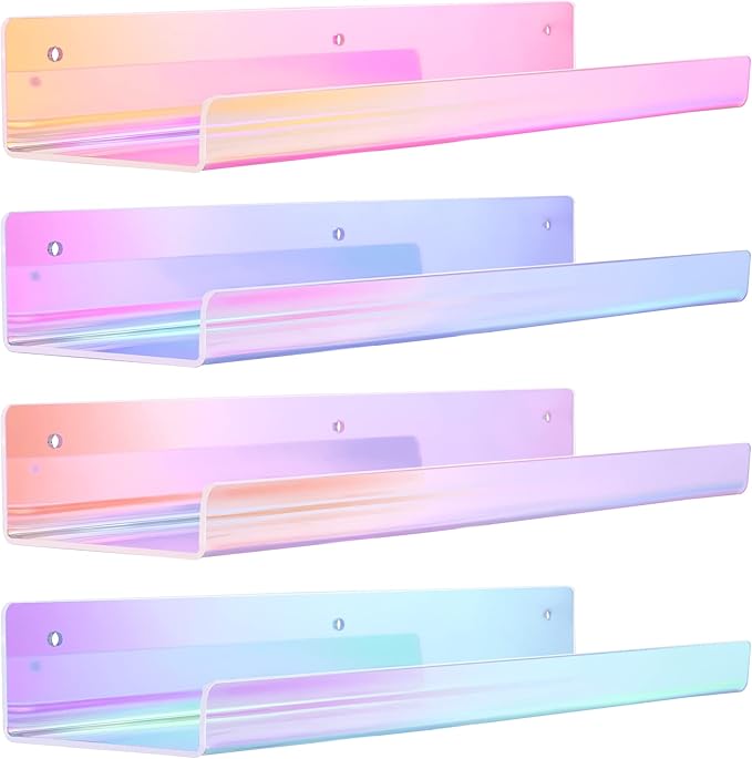 upsimples 4 Pcs 15" Iridescent Acrylic Shelves for Wall Decor and Display