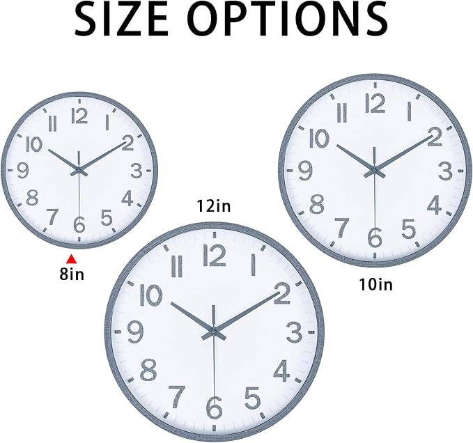 Wall Clocks Battery Operated 8 inch Modern Wall Clock,Silent Non Ticking Wall Clock for Living Room Bedroom Kitchen Office Classroom Decor (Texture Gray White)