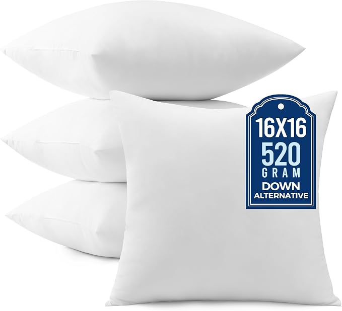 puredown® 16x16 Throw Pillow Inserts, Pack of 4, Fluffy Soft Pillow Inserts Form Sham Stuffer, Square Decorative Throw Pillows for Couch, Sofa, Bed and Home Decor