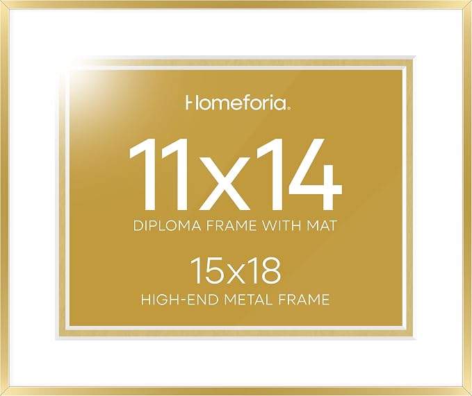 Homeforia 15x18 Gold Diploma Frame, High-End Metal, 11x14 Mat, Glass