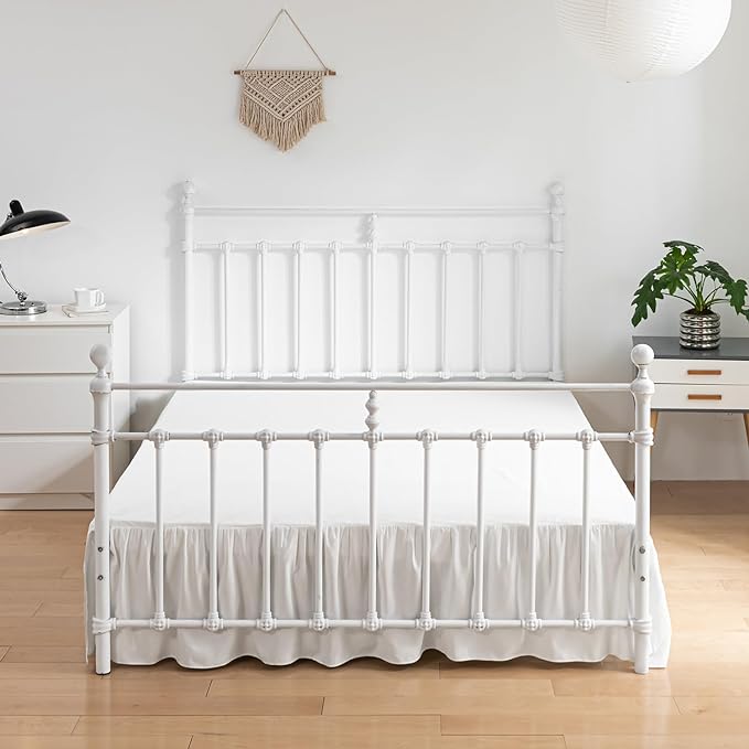 Bed Skirt Twin Size Ruffled Bed Skirt with Split Corners | 14 Inch Drop Dust Ruffle Bed Skirt with Platform, Ivory