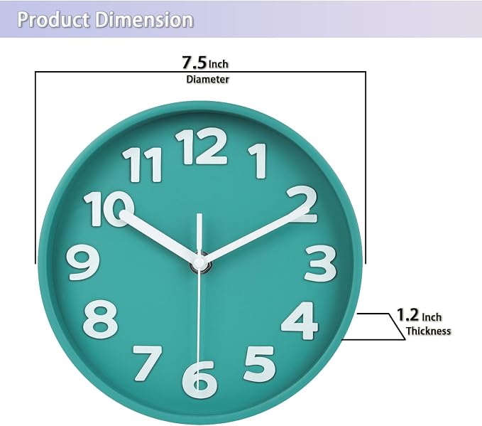 JENLYSTIME 8 Inch Vibrant Teal Modern Wall Clock – Silent Non-Ticking, Bold 3D Numbers, Precise Quartz Movement | Decorative Desk & Wall Clock with Stand for Home, Kitchen, Bedroom, or Office