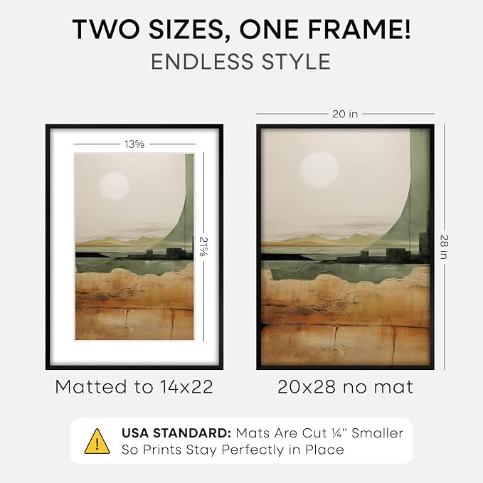 Homeforia 20x28 Black Oak Picture Frame, High-End Wood, 14x22 Mat, Glass