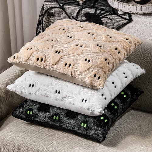 DFXSZ Halloween Pillow Covers 18x18 inch 2Pcs Black Ghost Halloween Decor