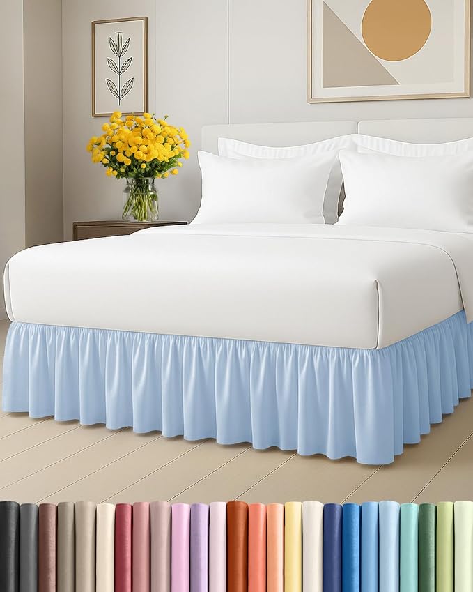 Bedskirt Queen Size Ruffle - Ruffled Bed Skirt - 12 Inch Drop - Sky Blue | Bedskirt with Platform, Ultra-Soft Premium Hotel Quality, Wrinkle Free, Fade & Shrink Resistant, for Women, Men, Kids & Teens