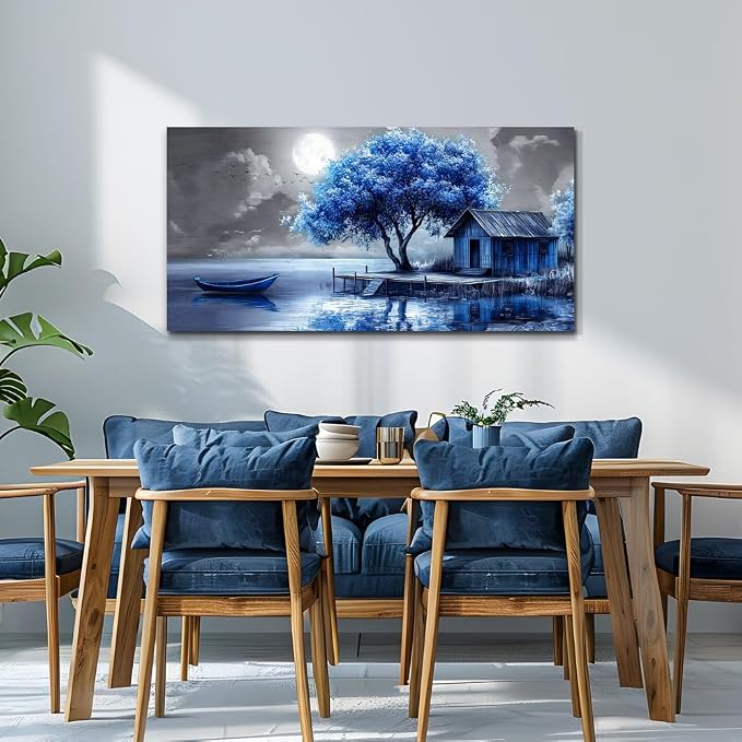 QIYILEXWART Canvas Wall Art For Living Room Wall Decor For Bedroom Office Wall Decoration Blue Tree Landscape Painting Abstract Pictures Artwork Room Aesthetic Home Decor 20x40 In
