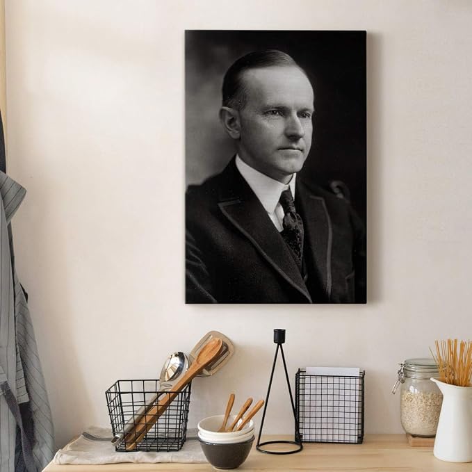 Renditions Gallery Calvin Coolidge Presidental Portrait Wall Art, Premium Gallery Wrapped Canvas Decor, Ready to Hang, 36 in H x 24 in W, Made in America Print