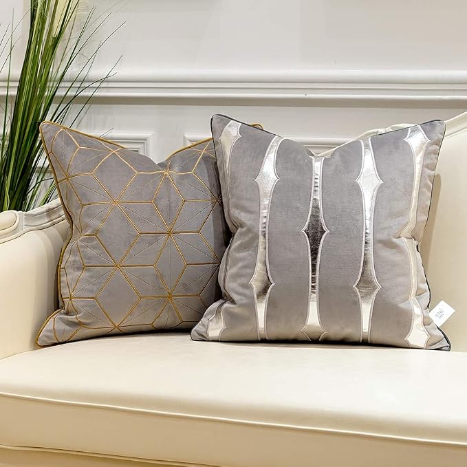 Avigers Throw Pillow Cover 18 x 18 Inch, Grey Gold, Velvet, Hidden Zipper