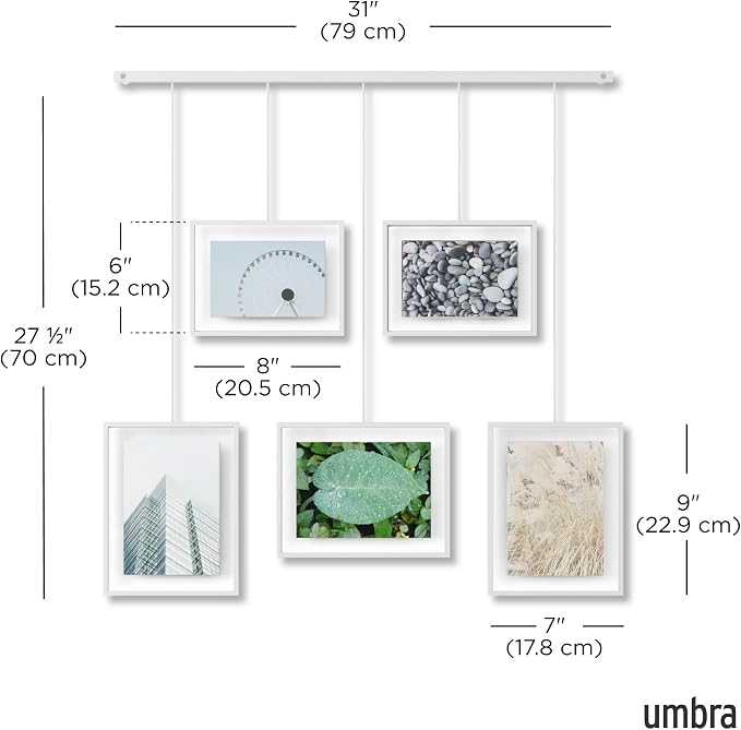 Umbra Exhibit Picture Frame Gallery Set Holds Five Photos, White