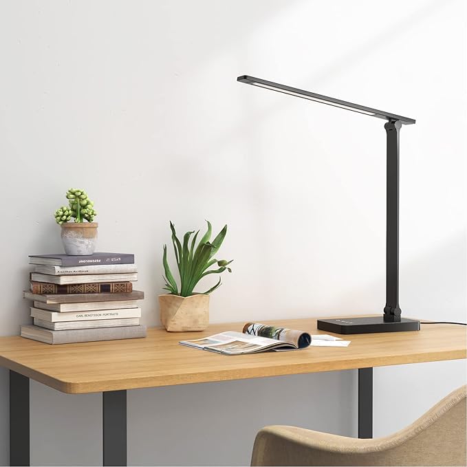 Lepro Desk Lamp with USB Charging Port for Home Office, 650LM 9.5W, Black
