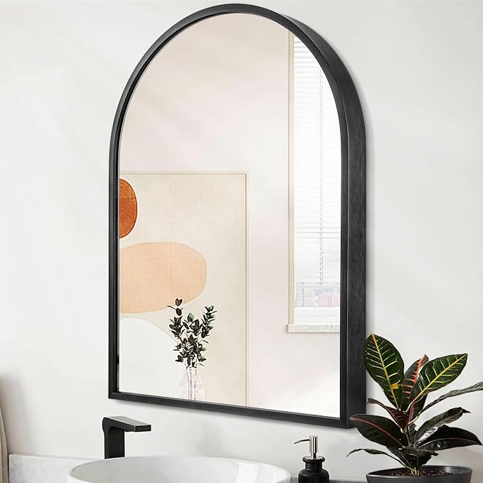 Arch Wall Mirror 20"x16" Large Black Bathroom Mirror Metal Frame Mirrors for Wall, Decoration Vanity Bedroom Entryway Living Room