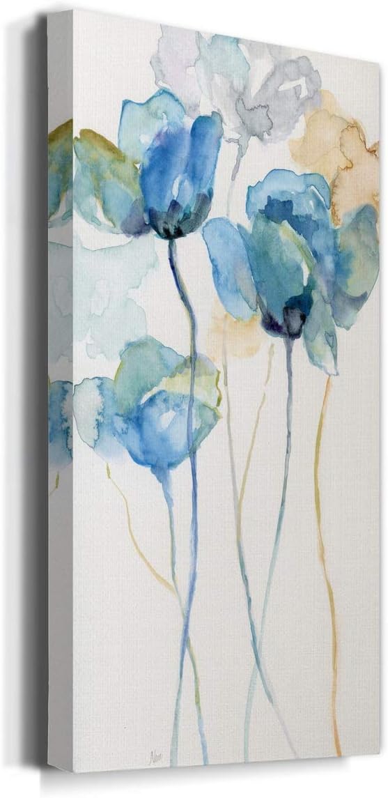 Renditions Gallery Canvas Floral Wall Art Home Paintings & Prints Colorful Stem Wildflowers Modern Glam Botanical Romantic Canvas Decorations for Bedroom Office Kitchen - 12"x24" LT43