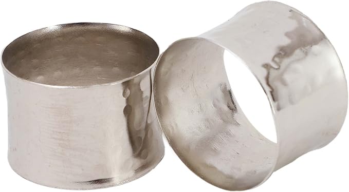 ITOS365 Handmade Round Hammered Silver Napkin Rings Holder for Dinning Table Parties Everyday, Set of 12