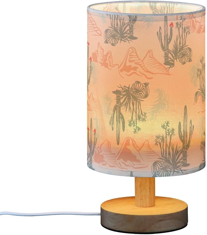 Bedside Table Lamp Western Desert Cactus Mountains Nightstand Lamp with Wood Desk Lamps for Bedroom Living Room Nursery Office Home Decor