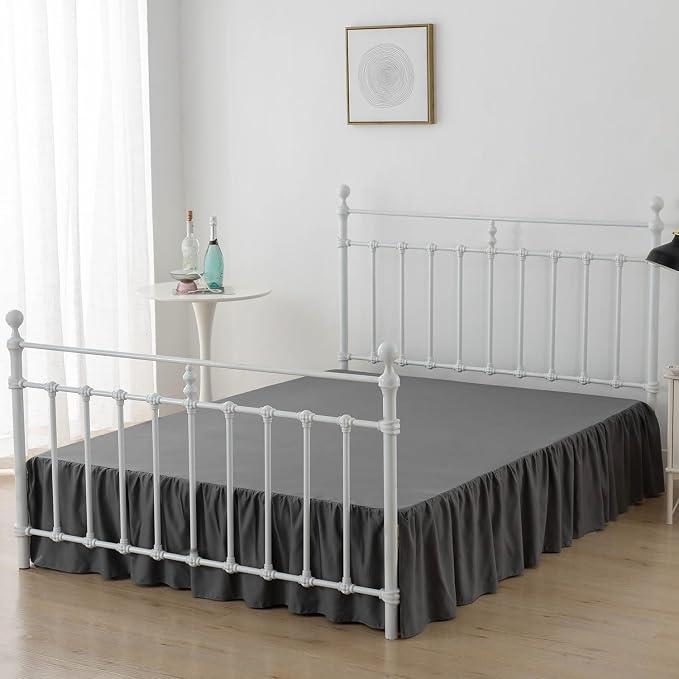 Bed Skirt Full Size Ruffled Bed Skirts with Split Corners | 18 Inch Drop Dust Ruffle Bed Skirt with Platform, Dark Grey, 18" Full