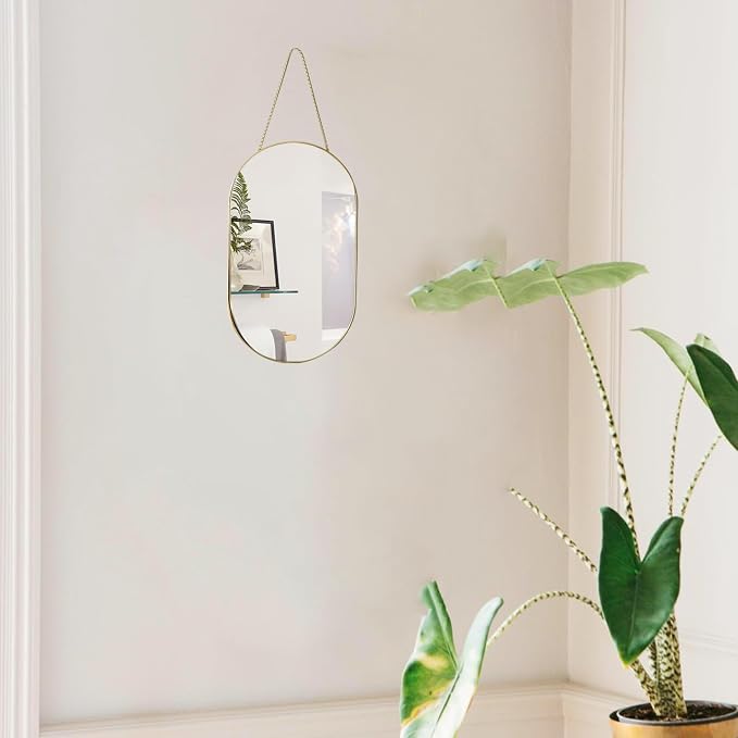 Gold Oval Mirror, Mirror with PVC Plastic Frame, 9.2x15.9 inch | Wall Mount Mirrors Decor