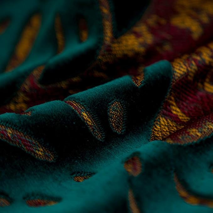 Alerfa 12 x 20 Inch Rectangle Leaf Pillow Embroidery Cut Velvet Cushion Case Luxury Modern Lumbar Throw Pillow Cover Decorative Pillow for Couch Sofa Living Room Bedroom Car, Teal Green