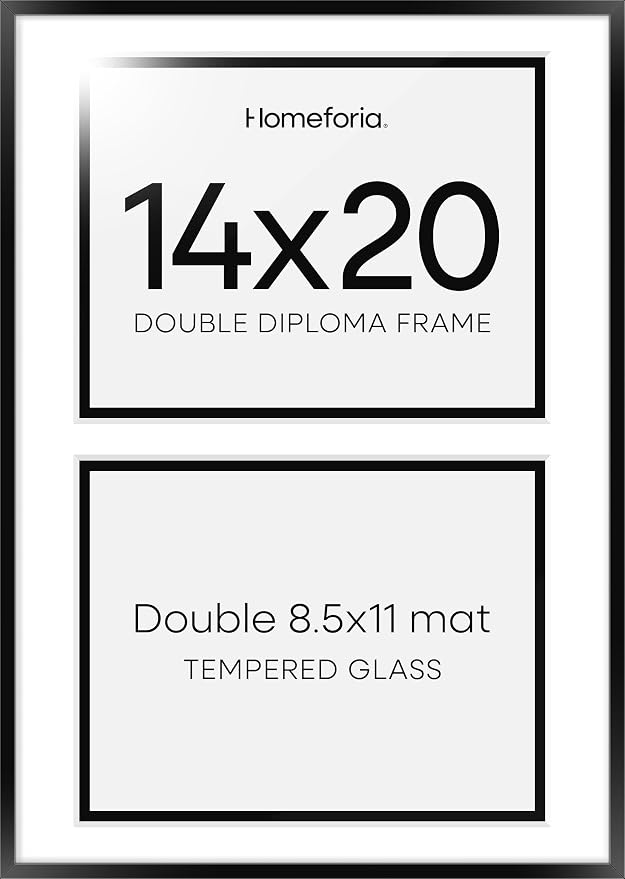 Homeforia 14x20 Black Diploma Frame, High-End Metal, 8.5x11 Mat, Glass