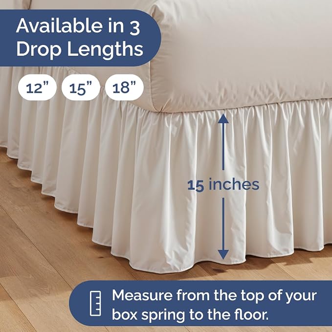 Bedskirt King Size Ruffle - Ruffled Bed Skirt - 12 Inch Drop - White | Bedskirt with Platform, Ultra-Soft Premium Hotel Quality, Wrinkle Free, Fade & Shrink Resistant, for Women, Men, Kids & Teens