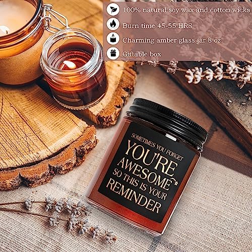 Inspirational Candles for Women Men - Unique Birthday, Appreciation, Relaxation - Gift for Her Him Sister Son Daughter Best Friend Coworker - Mahogany Teakwood Scented Soy Candle for Home