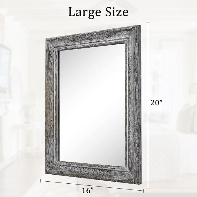 Wooden Mirror with Rectangle Framed Rustic Hanging Mirrors for Farmhouse Bathroom Bedroom Living Room Home Decor Large 20"x16"