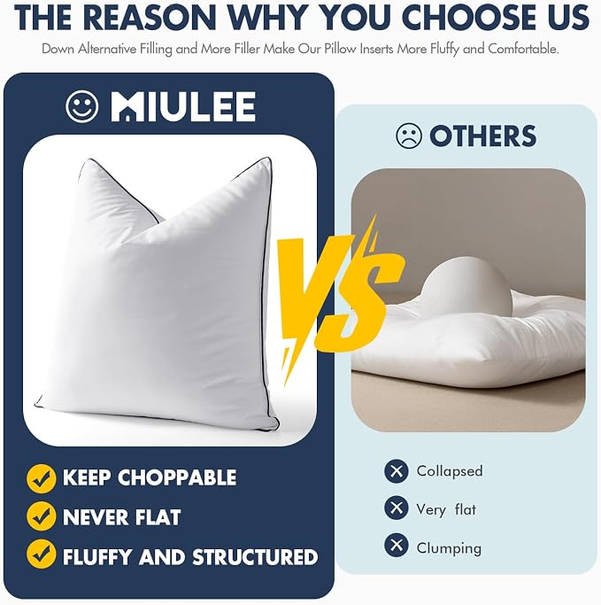 MIULEE 24x24 Euro Pillow Inserts, Fluffy Down Alternative Filling Pack of 2 | Ultra Soft Throw Pillows for Bed Sofa Couch,Fluffy and Structured Filling for long-lasting shaping, Pipe Design