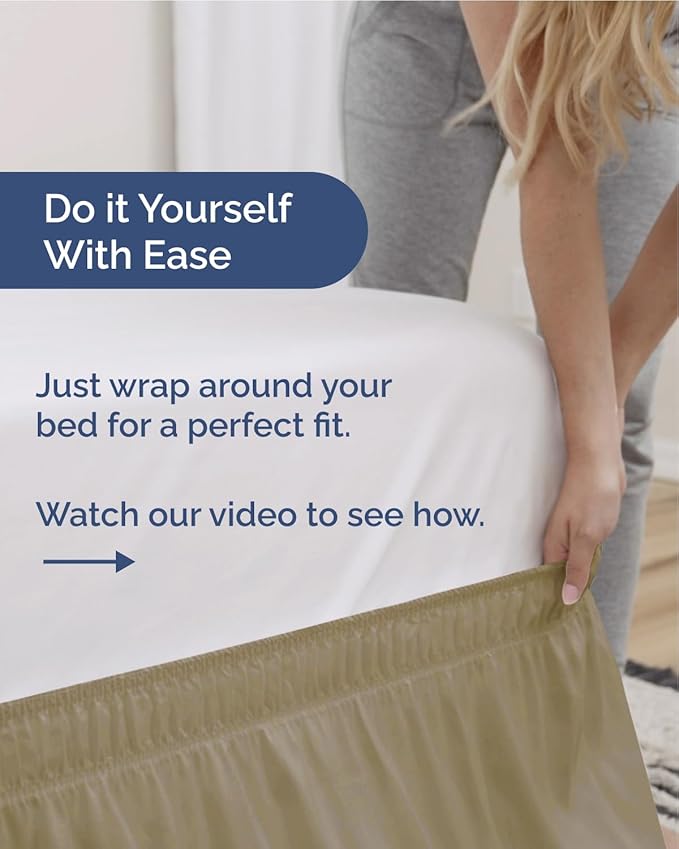 Wrap Around Dust Ruffle Bed Skirt - Khaki - for King Size Beds w/ 21 Inch Drop - Easy Fit Elastic Strap - Adjustable Pleated Bedskirt w/Brushed Fabric - Wrinkle & Fade Free - Women, Men, Kids & Teens